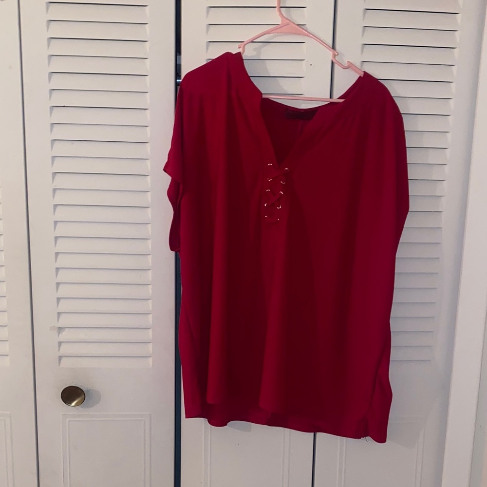 Scarlett Red Lace-Up Blouse